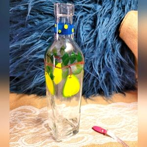 Vintage glass hand painted oil bottle great condition no chips no spout